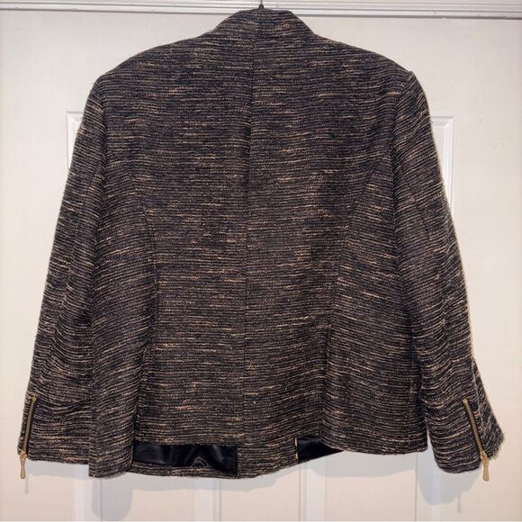 Mary Kay Black/Tan/Metallic Gold Tweed Motor Jacket/Blazer 18T Tall - Picture 2 of 7